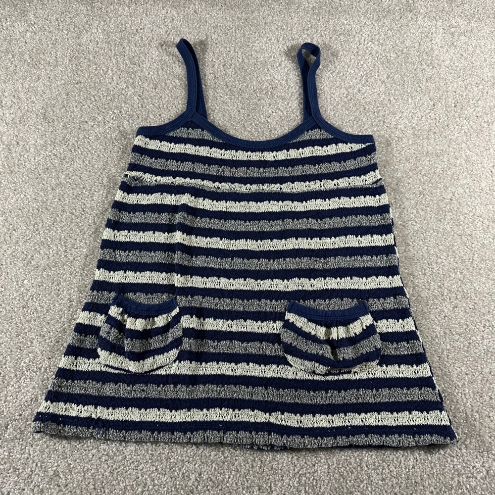 Vtg y2k Daytrip Striped Knit Camisole Tank M Navy Blue Grey Crochet Boho Flaw